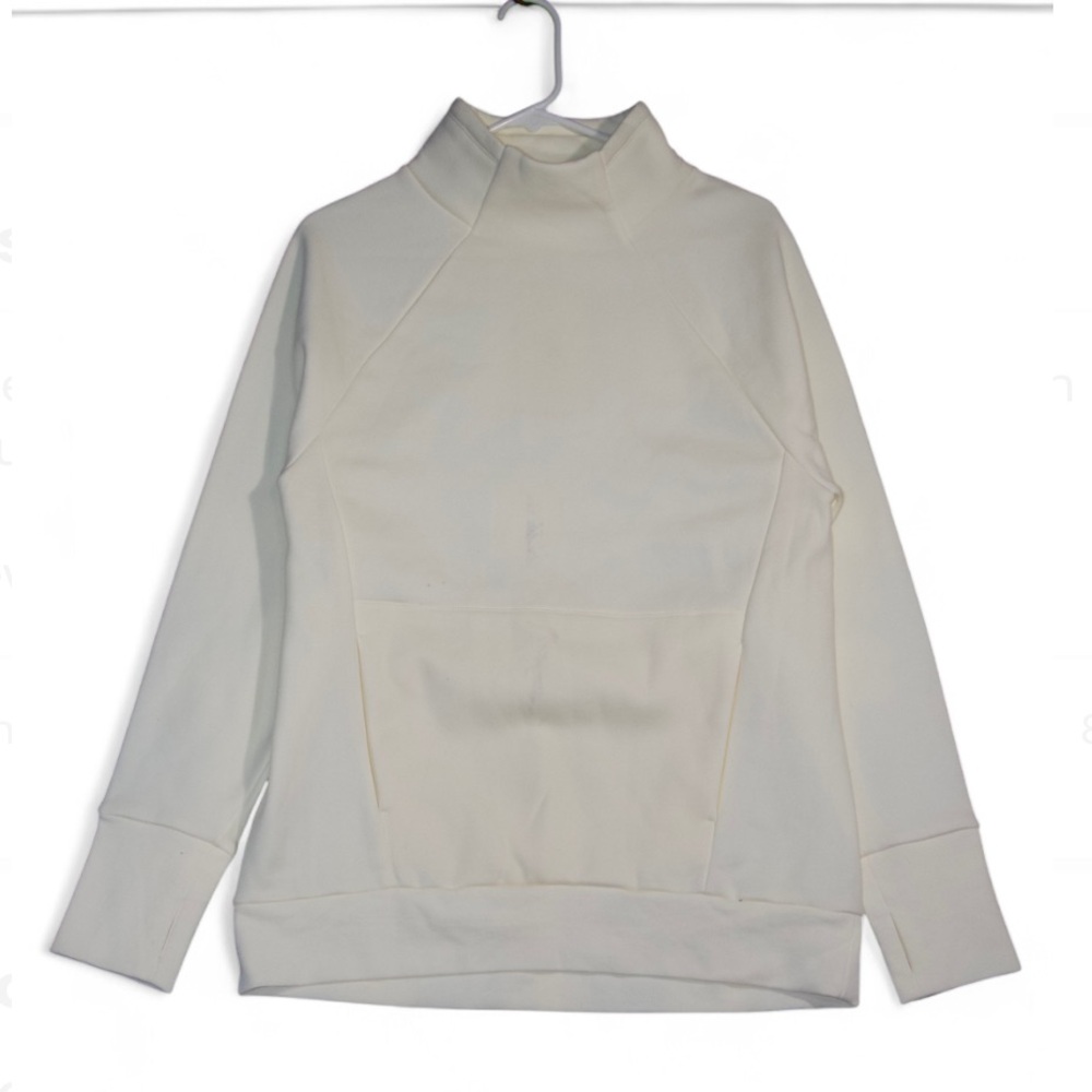 Cream Fabletics high neck sweatshirt with thumb holes